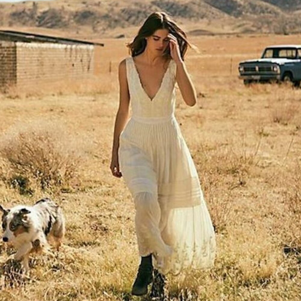 Free People Paloma Wide Leg Jumpsuit Creamy Combo